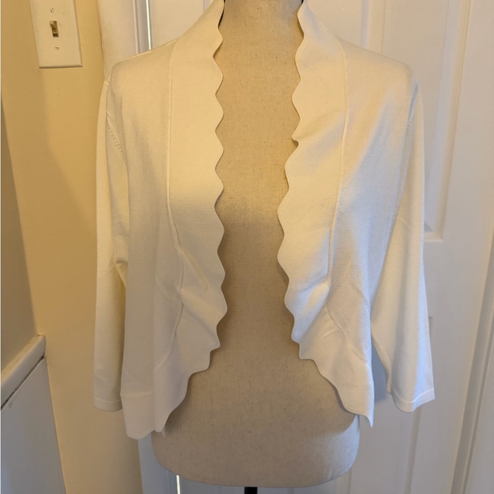 Elle Cream Scalloped Open-Front Bolero/Shrug